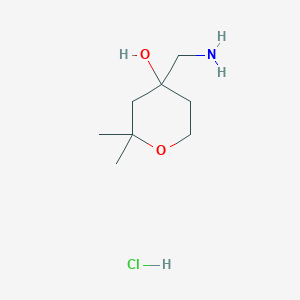 molecular formula C8H18ClNO2 B2556755 4-(Aminomethyl)-2,2-dimethyloxan-4-ol;hydrochloride CAS No. 2445784-14-3