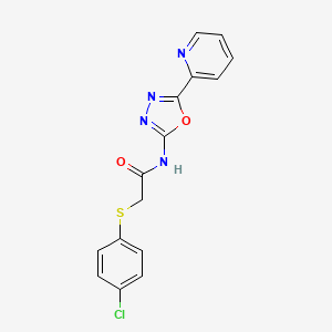 molecular formula C15H11ClN4O2S B2556758 2-((4-chlorophenyl)thio)-N-(5-(pyridin-2-yl)-1,3,4-oxadiazol-2-yl)acetamide CAS No. 923201-72-3