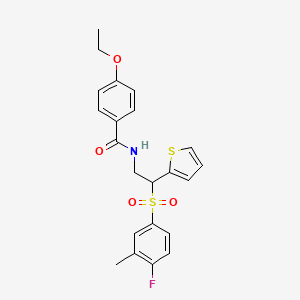 molecular formula C22H22FNO4S2 B2556786 4-ethoxy-N-(2-((4-fluoro-3-methylphenyl)sulfonyl)-2-(thiophen-2-yl)ethyl)benzamide CAS No. 946242-94-0