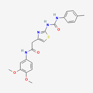 molecular formula C21H22N4O4S B2556793 N-(3,4-dimethoxyphenyl)-2-(2-(3-(p-tolyl)ureido)thiazol-4-yl)acetamide CAS No. 921465-82-9