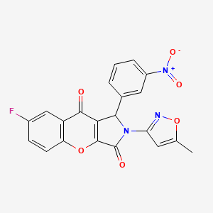 molecular formula C21H12FN3O6 B2556833 7-Fluoro-2-(5-methylisoxazol-3-yl)-1-(3-nitrophenyl)-1,2-dihydrochromeno[2,3-c]pyrrole-3,9-dione CAS No. 874396-95-9