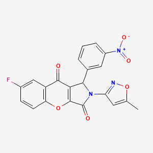 molecular formula C21H12FN3O6 B2556833 7-氟-2-(5-甲基异恶唑-3-基)-1-(3-硝基苯基)-1,2-二氢苯并[2,3-c]吡咯-3,9-二酮 CAS No. 874396-95-9