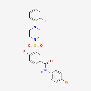 molecular formula C23H20BrF2N3O3S B2556837 N-(4-bromophenyl)-4-fluoro-3-[4-(2-fluorophenyl)piperazin-1-yl]sulfonylbenzamide CAS No. 451504-15-7