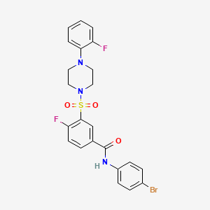 molecular formula C23H20BrF2N3O3S B2556837 N-(4-ブロモフェニル)-4-フルオロ-3-((4-(2-フルオロフェニル)ピペラジン-1-イル)スルホニル)ベンズアミド CAS No. 451504-15-7