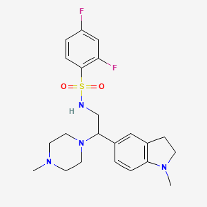 molecular formula C22H28F2N4O2S B2556852 2,4-difluoro-N-(2-(1-methylindolin-5-yl)-2-(4-methylpiperazin-1-yl)ethyl)benzenesulfonamide CAS No. 946242-09-7