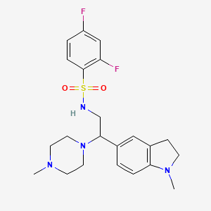 molecular formula C22H28F2N4O2S B2556852 2,4-二氟-N-(2-(1-甲基吲哚啉-5-基)-2-(4-甲基哌嗪-1-基)乙基)苯磺酰胺 CAS No. 946242-09-7