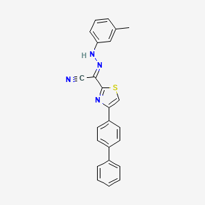 molecular formula C24H18N4S B2556864 (2E)-N-(3-methylanilino)-4-(4-phenylphenyl)-1,3-thiazole-2-carboximidoyl cyanide CAS No. 477188-36-6
