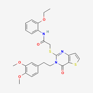 molecular formula C26H27N3O5S2 B2556871 2-((3-(3,4-dimethoxyphenethyl)-4-oxo-3,4-dihydrothieno[3,2-d]pyrimidin-2-yl)thio)-N-(2-ethoxyphenyl)acetamide CAS No. 1795483-86-1