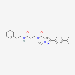 molecular formula C26H32N4O2 B2556874 N-[2-(cyclohex-1-en-1-yl)ethyl]-3-{4-oxo-2-[4-(propan-2-yl)phenyl]pyrazolo[1,5-a]pyrazin-5(4H)-yl}propanamide CAS No. 1326870-79-4