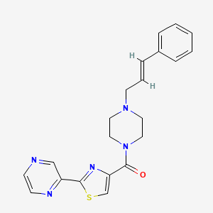 molecular formula C21H21N5OS B2556880 (E)-(4-cinnamylpiperazin-1-yl)(2-(pyrazin-2-yl)thiazol-4-yl)methanone CAS No. 913521-64-9