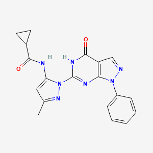 molecular formula C19H17N7O2 B2556887 N-(3-méthyl-1-(4-oxo-1-phényl-4,5-dihydro-1H-pyrazolo[3,4-d]pyrimidin-6-yl)-1H-pyrazol-5-yl)cyclopropanecarboxamide CAS No. 1019097-32-5