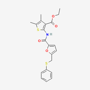 molecular formula C21H21NO4S2 B2556890 Ethyl 4,5-dimethyl-2-(5-((phenylthio)methyl)furan-2-carboxamido)thiophene-3-carboxylate CAS No. 831207-93-3