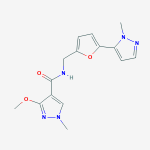 molecular formula C15H17N5O3 B2556903 3-Methoxy-1-methyl-N-[[5-(2-methylpyrazol-3-yl)furan-2-yl]methyl]pyrazole-4-carboxamide CAS No. 2415569-94-5