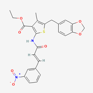 molecular formula C25H22N2O7S B2556919 (E)-ethyl 5-(benzo[d][1,3]dioxol-5-ylmethyl)-4-methyl-2-(3-(3-nitrophenyl)acrylamido)thiophene-3-carboxylate CAS No. 476365-92-1