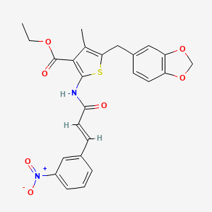 molecular formula C25H22N2O7S B2556919 (E)-5-(benzo[d][1,3]dioxol-5-ilmetil)-4-metil-2-(3-(3-nitrofenil)acrilamido)tiofeno-3-carboxilato de etilo CAS No. 476365-92-1