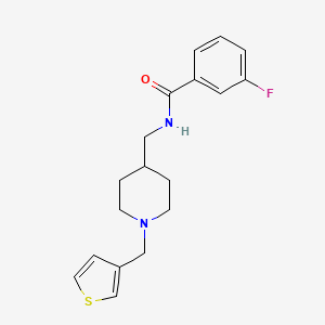 molecular formula C18H21FN2OS B2556924 3-フルオロ-N-((1-(チオフェン-3-イルメチル)ピペリジン-4-イル)メチル)ベンズアミド CAS No. 1235296-96-4