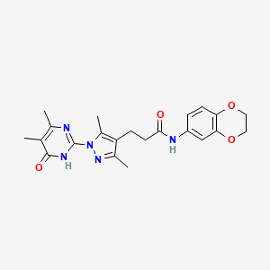 N-(2,3-dihydrobenzo[b][1,4]dioxin-6-yl)-3-(1-(4,5-dimethyl-6-oxo-1,6-dihydropyrimidin-2-yl)-3,5-dimethyl-1H-pyrazol-4-yl)propanamide