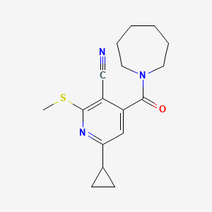 molecular formula C17H21N3OS B2556961 4-(Azepane-1-carbonyl)-6-cyclopropyl-2-(methylsulfanyl)pyridine-3-carbonitrile CAS No. 1111566-37-0