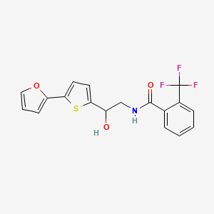 molecular formula C18H14F3NO3S B2556968 N-[2-[5-(Furan-2-yl)thiophen-2-yl]-2-hydroxyethyl]-2-(trifluoromethyl)benzamide CAS No. 2319723-95-8