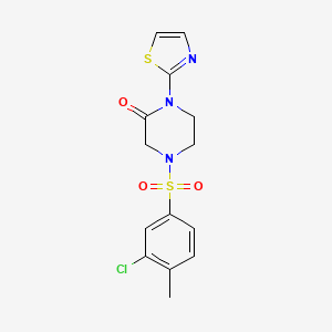 molecular formula C14H14ClN3O3S2 B2556970 4-((3-Chloro-4-methylphenyl)sulfonyl)-1-(thiazol-2-yl)piperazin-2-one CAS No. 2320213-88-3