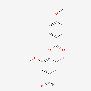 molecular formula C16H13IO5 B2557003 4-甲酰基-2-碘-6-甲氧基苯基 4-甲氧基苯甲酸酯 CAS No. 443731-18-8