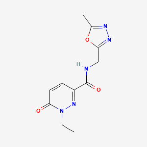 molecular formula C11H13N5O3 B2557013 1-ethyl-N-((5-methyl-1,3,4-oxadiazol-2-yl)methyl)-6-oxo-1,6-dihydropyridazine-3-carboxamide CAS No. 2189434-57-7
