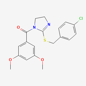 molecular formula C19H19ClN2O3S B2557016 [2-[(4-Chlorophenyl)methylsulfanyl]-4,5-dihydroimidazol-1-yl]-(3,5-dimethoxyphenyl)methanone CAS No. 851801-64-4