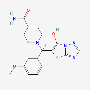 molecular formula C18H21N5O3S B2557034 1-((6-Hydroxythiazolo[3,2-b][1,2,4]triazol-5-yl)(3-methoxyphenyl)methyl)piperidine-4-carboxamide CAS No. 868220-38-6