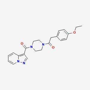 molecular formula C22H24N4O3 B2557042 2-(4-Ethoxyphenyl)-1-(4-(pyrazolo[1,5-a]pyridine-3-carbonyl)piperazin-1-yl)ethanone CAS No. 1396814-25-7