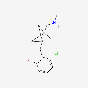molecular formula C14H17ClFN B2557053 1-[3-[(2-Chloro-6-fluorophenyl)methyl]-1-bicyclo[1.1.1]pentanyl]-N-methylmethanamine CAS No. 2287341-70-0
