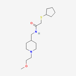 molecular formula C16H30N2O2S B2557073 2-(环戊硫基)-N-((1-(2-甲氧基乙基)哌啶-4-基)甲基)乙酰胺 CAS No. 1448070-10-7