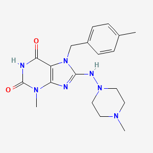 molecular formula C19H25N7O2 B2557074 3-Methyl-7-[(4-methylphenyl)methyl]-8-[(4-methylpiperazin-1-yl)amino]purine-2,6-dione CAS No. 887200-33-1