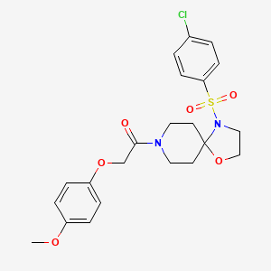 molecular formula C22H25ClN2O6S B2557082 4-[(4-Chlorophenyl)sulfonyl]-8-[(4-methoxyphenoxy)acetyl]-1-oxa-4,8-diazaspiro[4.5]decane CAS No. 923251-31-4
