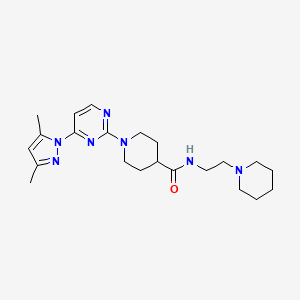 molecular formula C22H33N7O B2557093 1-[4-(3,5-dimethyl-1H-pyrazol-1-yl)-2-pyrimidinyl]-N~4~-(2-piperidinoethyl)-4-piperidinecarboxamide CAS No. 1251708-77-6