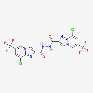 molecular formula C18H8Cl2F6N6O2 B2557100 8-chloro-N'-[8-chloro-6-(trifluoromethyl)imidazo[1,2-a]pyridine-2-carbonyl]-6-(trifluoromethyl)imidazo[1,2-a]pyridine-2-carbohydrazide CAS No. 2061725-33-3