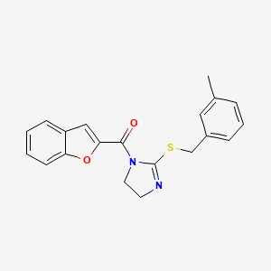 molecular formula C20H18N2O2S B2557109 benzofuran-2-yl(2-((3-methylbenzyl)thio)-4,5-dihydro-1H-imidazol-1-yl)methanone CAS No. 851803-78-6