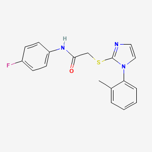 molecular formula C18H16FN3OS B2557152 N-(4-fluorophenyl)-2-((1-(o-tolyl)-1H-imidazol-2-yl)thio)acetamide CAS No. 893371-06-7