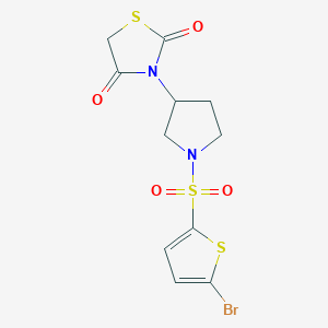 molecular formula C11H11BrN2O4S3 B2557153 3-(1-((5-溴噻吩-2-基)磺酰基)吡咯烷-3-基)噻唑烷-2,4-二酮 CAS No. 1795449-17-0