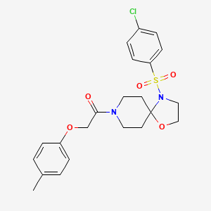 molecular formula C22H25ClN2O5S B2557156 4-[(4-氯苯基)磺酰基]-8-[(4-甲氧基苯氧基)乙酰基]-1-氧杂-4,8-二氮杂螺[4.5]癸烷 CAS No. 923250-33-3