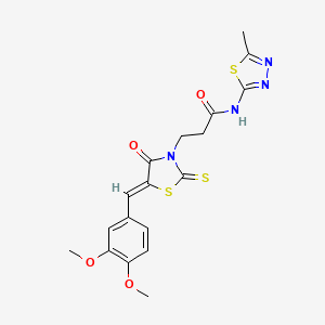 molecular formula C18H18N4O4S3 B2557157 3-[(5Z)-5-[(3,4-dimethoxyphenyl)methylidene]-4-oxo-2-sulfanylidene-1,3-thiazolidin-3-yl]-N-(5-methyl-1,3,4-thiadiazol-2-yl)propanamide CAS No. 299950-23-5