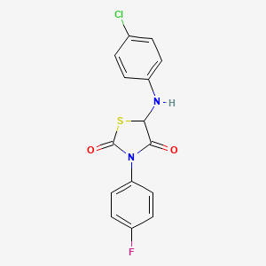 molecular formula C15H10ClFN2O2S B2557162 5-[(4-Chlorophenyl)amino]-3-(4-fluorophenyl)-1,3-thiazolidine-2,4-dione CAS No. 1048675-91-7
