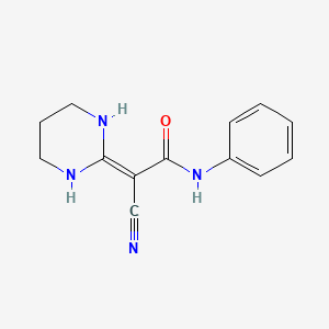 molecular formula C13H14N4O B2557170 2-cyano-2-(1,3-diazinan-2-ylidene)-N-phenylacetamide CAS No. 1795496-28-4