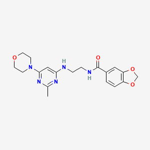 molecular formula C19H23N5O4 B2557175 N-(2-((2-methyl-6-morpholinopyrimidin-4-yl)amino)ethyl)benzo[d][1,3]dioxole-5-carboxamide CAS No. 1203276-10-1