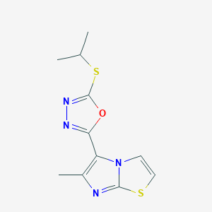 molecular formula C11H12N4OS2 B2557176 Isopropyl 5-(6-methylimidazo[2,1-b][1,3]thiazol-5-yl)-1,3,4-oxadiazol-2-yl sulfide CAS No. 478066-61-4