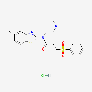 molecular formula C22H28ClN3O3S2 B2557178 N-(2-(dimethylamino)ethyl)-N-(4,5-dimethylbenzo[d]thiazol-2-yl)-3-(phenylsulfonyl)propanamide hydrochloride CAS No. 1216386-90-1