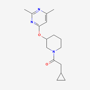 molecular formula C16H23N3O2 B2557179 2-Cyclopropyl-1-(3-((2,6-dimethylpyrimidin-4-yl)oxy)piperidin-1-yl)ethanone CAS No. 2034431-47-3
