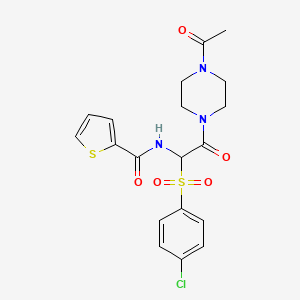 molecular formula C19H20ClN3O5S2 B2557216 N-{2-(4-acetylpiperazinyl)-1-[(4-chlorophenyl)sulfonyl]-2-oxoethyl}-2-thienylc arboxamide CAS No. 1025032-45-4
