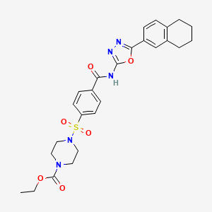 molecular formula C26H29N5O6S B2557221 Ethyl 4-((4-((5-(5,6,7,8-tetrahydronaphthalen-2-yl)-1,3,4-oxadiazol-2-yl)carbamoyl)phenyl)sulfonyl)piperazine-1-carboxylate CAS No. 919711-82-3
