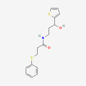 molecular formula C16H19NO2S2 B2557229 N-(3-hydroxy-3-(thiophen-2-yl)propyl)-3-(phenylthio)propanamide CAS No. 1421463-85-5