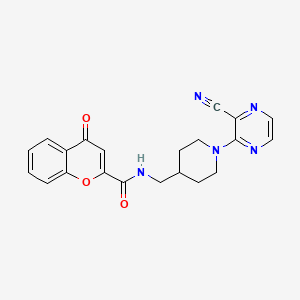 molecular formula C21H19N5O3 B2557231 N-((1-(3-cyanopyrazin-2-yl)piperidin-4-yl)methyl)-4-oxo-4H-chromene-2-carboxamide CAS No. 1797286-07-7